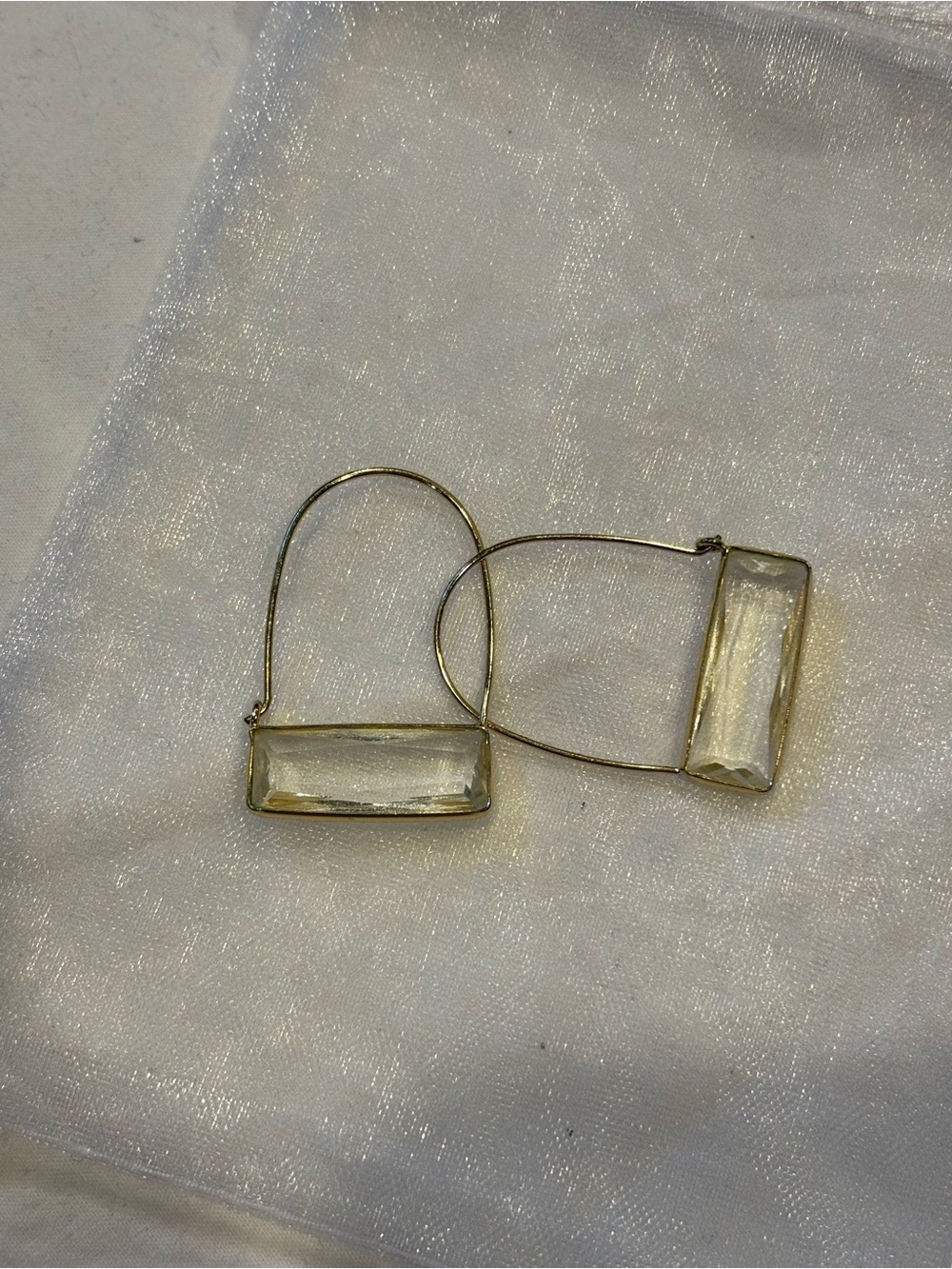 Clear Rectangular Glass Drop Earrings in Gold Tone - Picture 2 of 2